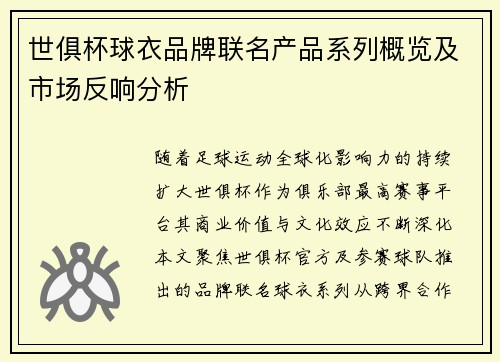 世俱杯球衣品牌联名产品系列概览及市场反响分析